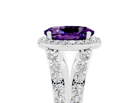 White gold Oval Cut Amethyst Split Shank Halo Ring with Four-Prong Setting_29