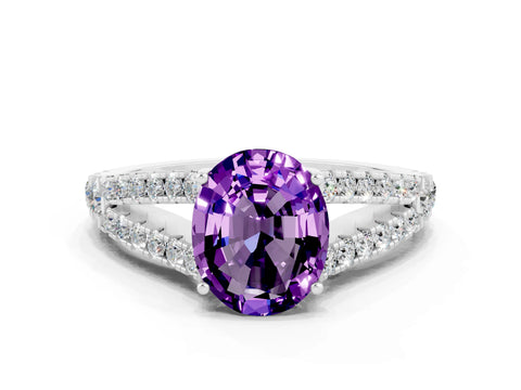 White gold Oval Cut Amethyst Split Shank Pavé Engagement Ring with Four-Prong Setting_30