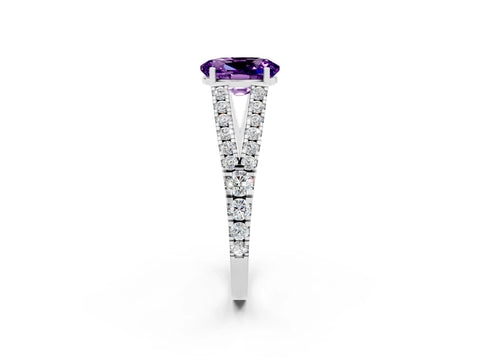 White gold Oval Cut Amethyst Split Shank Pavé Engagement Ring with Four-Prong Setting_38