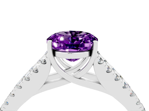 White gold Oval Cut Amethyst Split Shank Pavé Engagement Ring with Four-Prong Setting_40