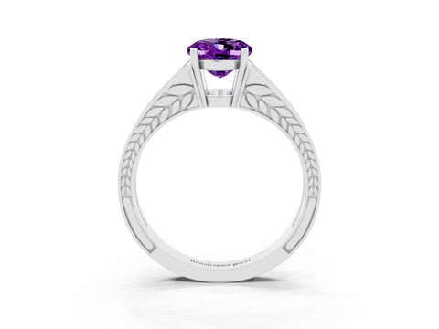 White gold Oval Cut Amethyst Split Shank Ring with Pavé Band and Four-Prong Setting_3