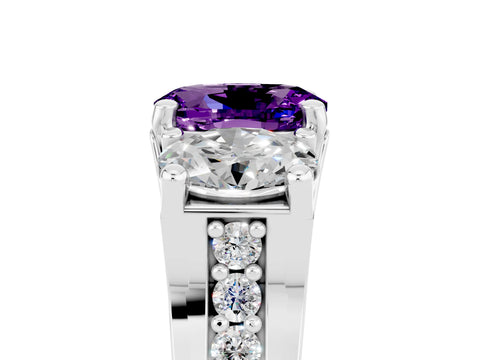 White gold Oval Cut Amethyst Three-Stone Ring with Channel Set Band and Four-Prong Setting_5