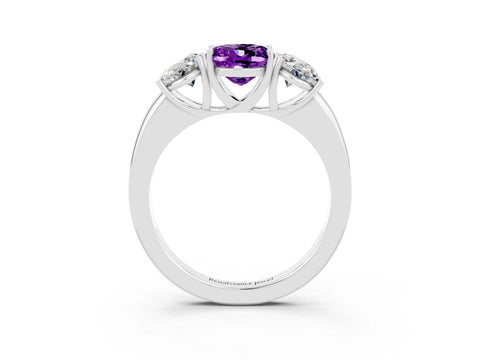 White gold Oval Cut Amethyst Three-Stone Ring with Four-Prong Setting and Classic Band_3