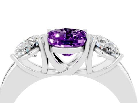 White gold Oval Cut Amethyst Three-Stone Ring with Four-Prong Setting and Classic Band_4