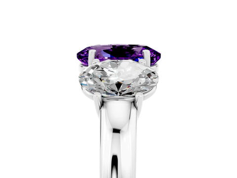 White gold Oval Cut Amethyst Three-Stone Ring with Four-Prong Setting and Classic Band_5