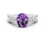 White gold Oval Cut Amethyst Three-Stone Ring with Pavé Split Shank and Four-Prong Setting_12