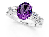 White gold Oval Cut Amethyst Three-Stone Ring with Pavé Split Shank and Four-Prong Setting_13