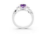 White gold Oval Cut Amethyst Three-Stone Ring with Pavé Split Shank and Four-Prong Setting_15