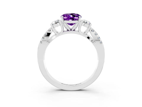 White gold Oval Cut Amethyst Three-Stone Ring with Pavé Split Shank and Four-Prong Setting_15