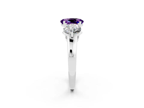 White gold Oval Cut Amethyst Three-Stone Ring with Prong Setting and Classic Band_2