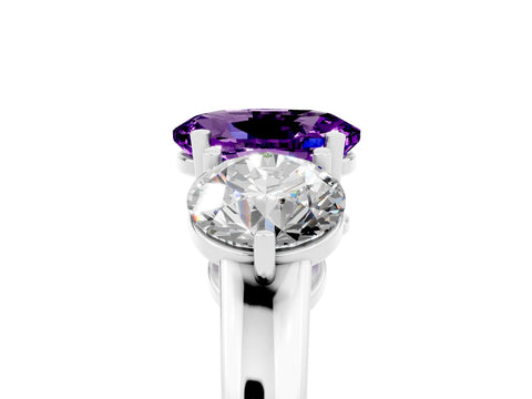 White gold Oval Cut Amethyst Three-Stone Ring with Prong Setting and Classic Band_5