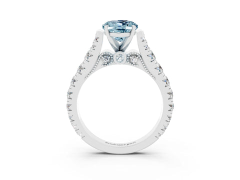 White gold Oval Cut Aquamarine Classic Solitaire Ring with Pavé Band and Four-Prong Setting_3