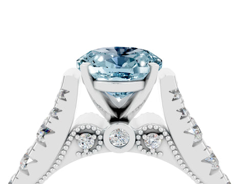 White gold Oval Cut Aquamarine Classic Solitaire Ring with Pavé Band and Four-Prong Setting_4