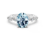 White gold Oval Cut Aquamarine Cluster Side Stone Solitaire Ring with Prong Setting_24
