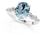 White gold Oval Cut Aquamarine Cluster Side Stone Solitaire Ring with Prong Setting_25