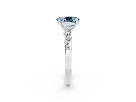 White gold Oval Cut Aquamarine Cluster Side Stone Solitaire Ring with Prong Setting_26