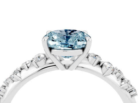 White gold Oval Cut Aquamarine Cluster Side Stone Solitaire Ring with Prong Setting_28