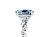 White gold Oval Cut Aquamarine Cluster Side Stone Solitaire Ring with Prong Setting_29