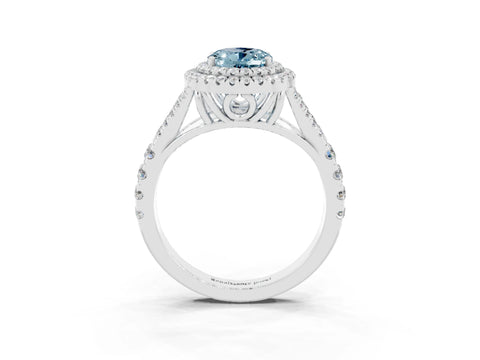 White gold Oval Cut Aquamarine Double Halo Ring with Split Shank and Prong Setting_15