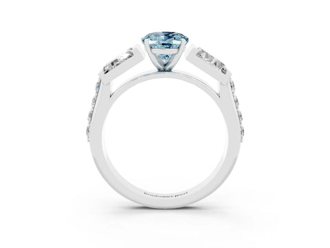 White gold Oval Cut Aquamarine Engagement Ring with Baguette Side Stones and Channel Set Band_3