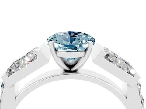 White gold Oval Cut Aquamarine Engagement Ring with Baguette Side Stones and Channel Set Band_4