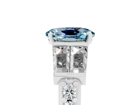 White gold Oval Cut Aquamarine Engagement Ring with Baguette Side Stones and Channel Set Band_5