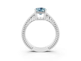 White gold Oval Cut Aquamarine Engagement Ring with Milgrain Channel Set Band and Prong Setting_3