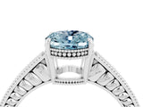 White gold Oval Cut Aquamarine Engagement Ring with Milgrain Channel Set Band and Prong Setting_4