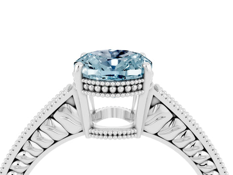 White gold Oval Cut Aquamarine Engagement Ring with Milgrain Channel Set Band and Prong Setting_4