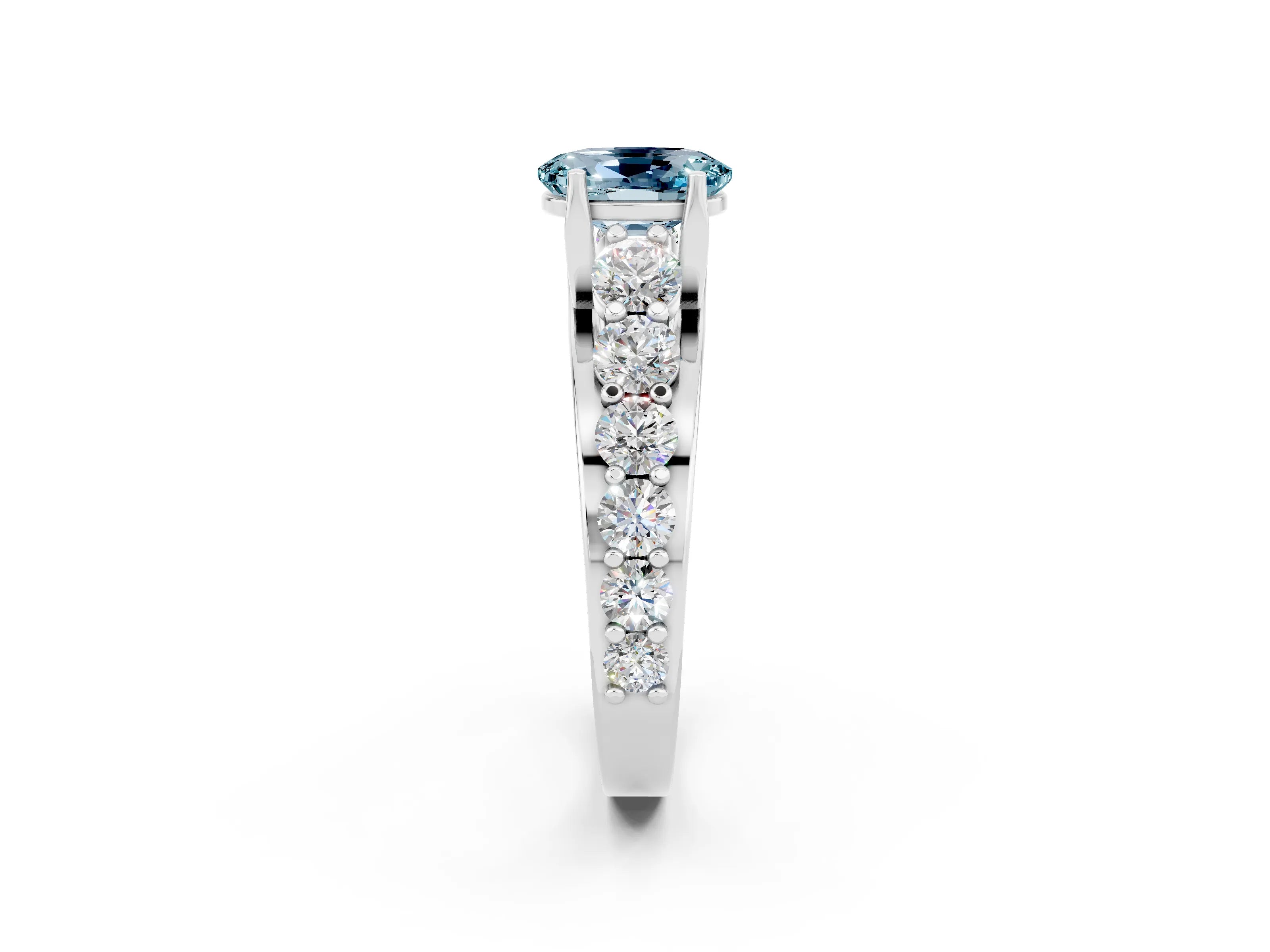 White gold Oval Cut Aquamarine Engagement Ring with Pavé Band and Four-Prong Setting_2
