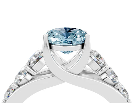 White gold Oval Cut Aquamarine Engagement Ring with Pavé Band and Four-Prong Setting_4