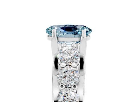 White gold Oval Cut Aquamarine Engagement Ring with Pavé Band and Four-Prong Setting_5