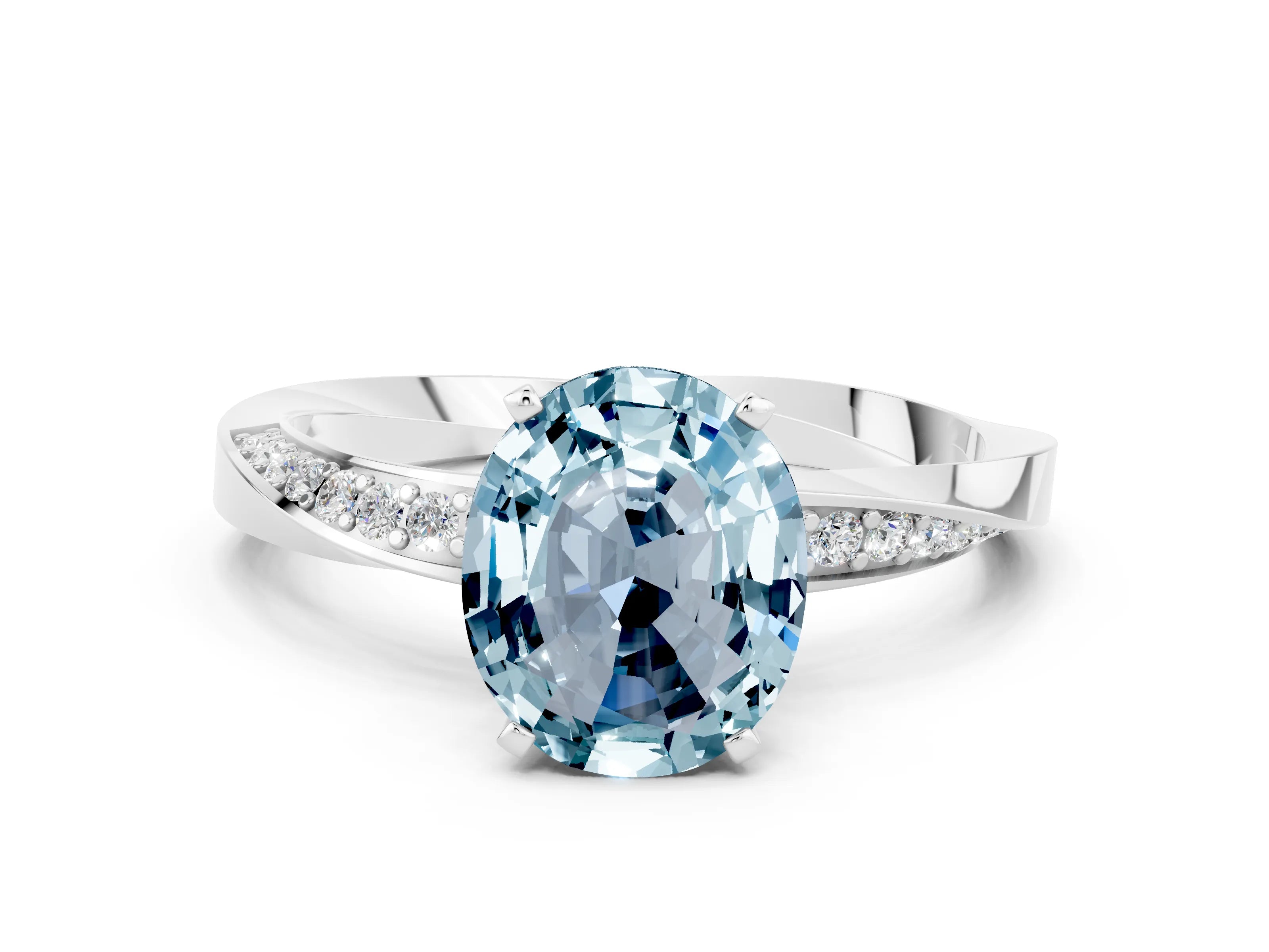 White gold Oval Cut Aquamarine Engagement Ring with Side Stone Accents and Four-Prong Setting_27