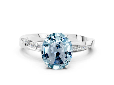 White gold Oval Cut Aquamarine Engagement Ring with Side Stone Accents and Four-Prong Setting_27
