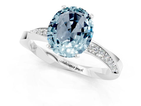 White gold Oval Cut Aquamarine Engagement Ring with Side Stone Accents and Four-Prong Setting_28