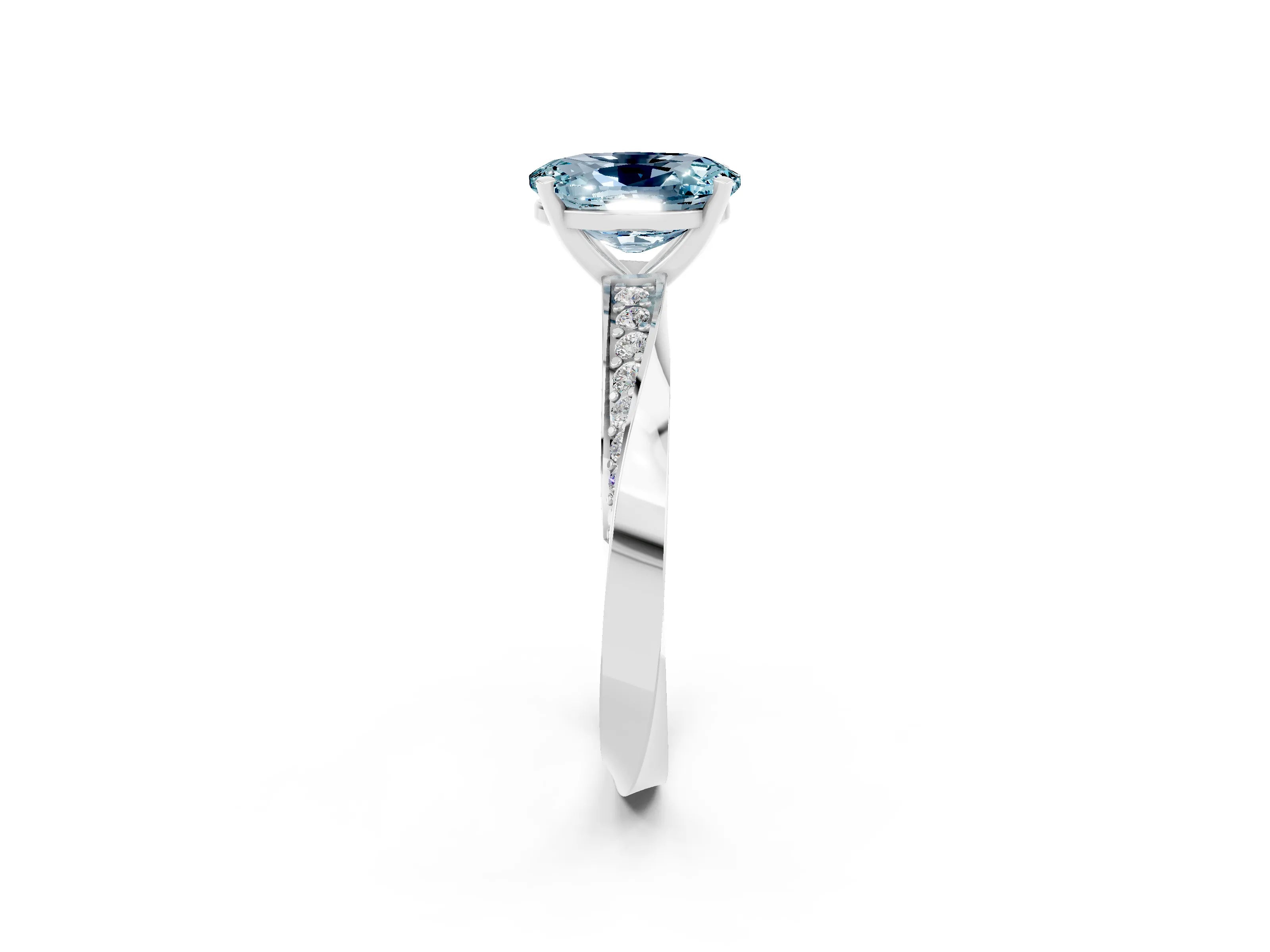 White gold Oval Cut Aquamarine Engagement Ring with Side Stone Accents and Four-Prong Setting_29
