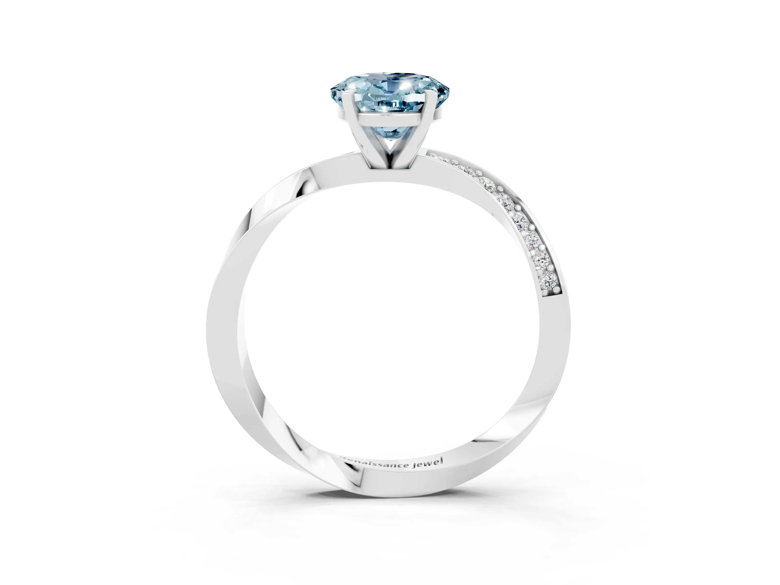White gold Oval Cut Aquamarine Engagement Ring with Side Stone Accents and Four-Prong Setting_30