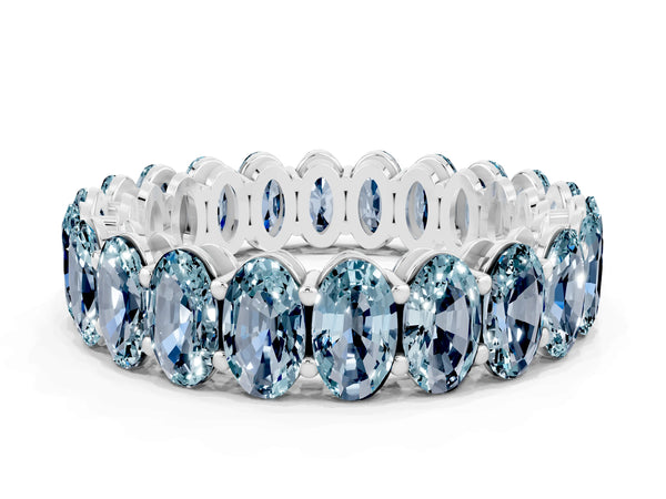 Platinum Oval Cut Aquamarine Eternity Band with Shared Prong Setting