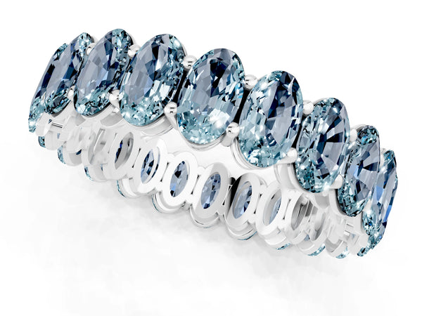 Platinum Oval Cut Aquamarine Eternity Band with Shared Prong Setting