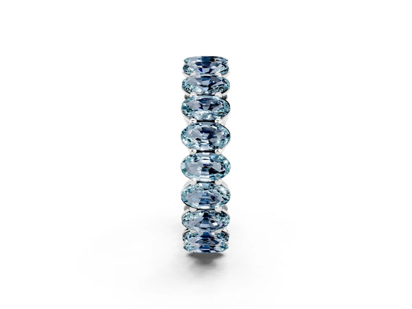 Silver Oval Cut Aquamarine Eternity Band with Shared Prong Setting