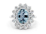 White gold Oval Cut Aquamarine Floral Double Halo Engagement Ring with Prong Setting_24
