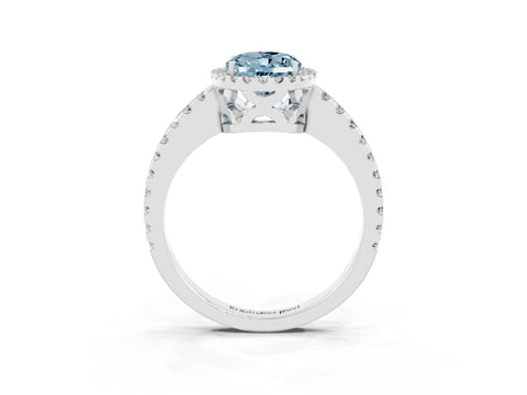 White gold Oval Cut Aquamarine Halo Engagement Ring with Pavé Band and Prong Setting_15