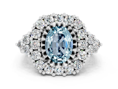 White gold Oval Cut Aquamarine Halo Ring with Pavé Band and Four-Prong Setting_31