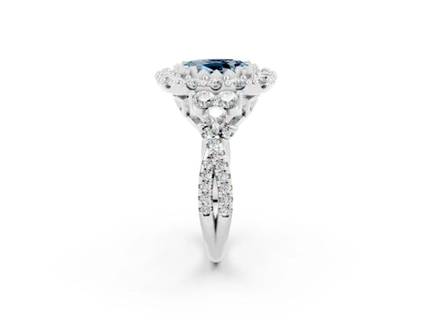 White gold Oval Cut Aquamarine Halo Ring with Pavé Band and Four-Prong Setting_33