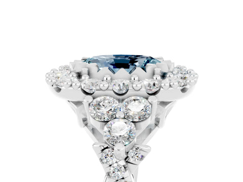 White gold Oval Cut Aquamarine Halo Ring with Pavé Band and Four-Prong Setting_36