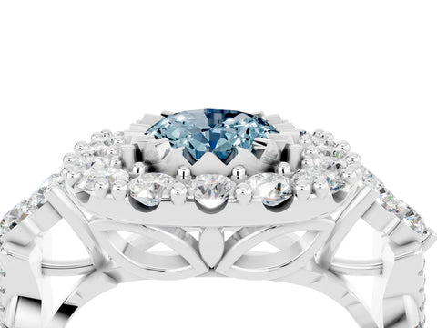 White gold Oval Cut Aquamarine Halo Ring with Pavé Band and Four-Prong Setting_40