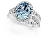 White gold Oval Cut Aquamarine Halo Ring with Round Split Shank and Prong Setting_61