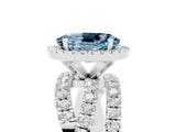 White gold Oval Cut Aquamarine Halo Ring with Round Split Shank and Prong Setting_65