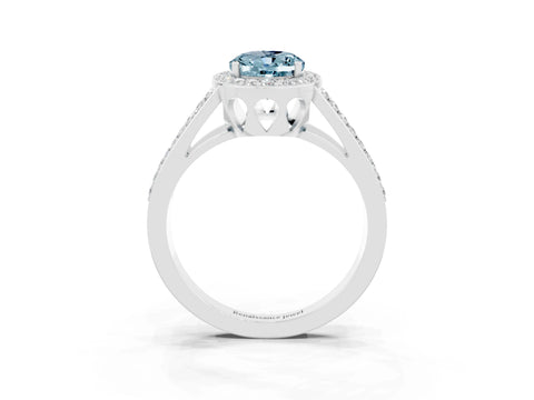 White gold Oval Cut Aquamarine Halo Ring with Split Shank U-Prong Band and Four-Prong Setting_3