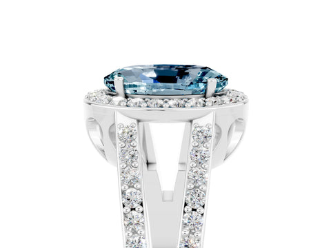 White gold Oval Cut Aquamarine Halo Ring with Split Shank U-Prong Band and Four-Prong Setting_5